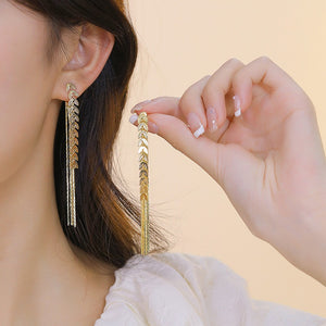 Wheat Long Fringe Dual-wear Earrings - Carvan Mart