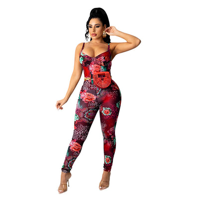 Women's Mesh Printed Jumpsuit Trousers - Carvan Mart