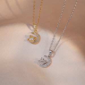 Fashion Jewelry Necklace Female Sweet Star Moon Zircon Geometric Niche - Carvan Mart