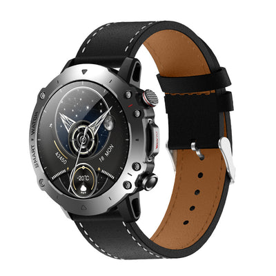 Intelligent Bluetooth Calling Voice Assistant Blood Sugar Heart Rate More Than Sport Smart Watch - Black Leather - Men's Watches - Carvan Mart