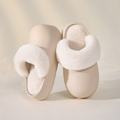 Women's Waterproof Plush Shoes Thick Bottom Detachable Warm Fuzzy Slippers - Carvan Mart