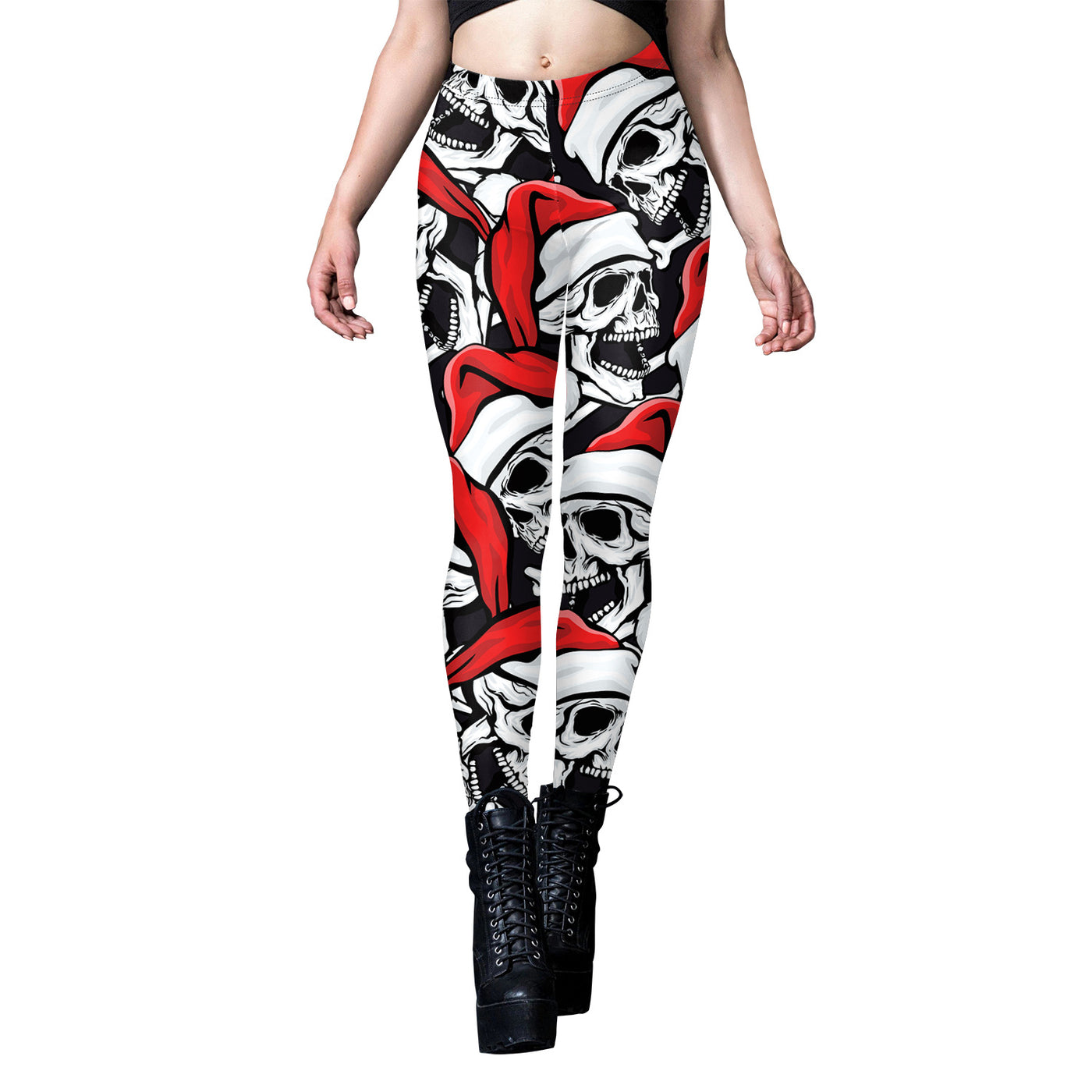 Holiday Skull Leggings - Unique Festive & Edgy Leggings for Women - B416 1068 - Pants & Capris - Carvan Mart