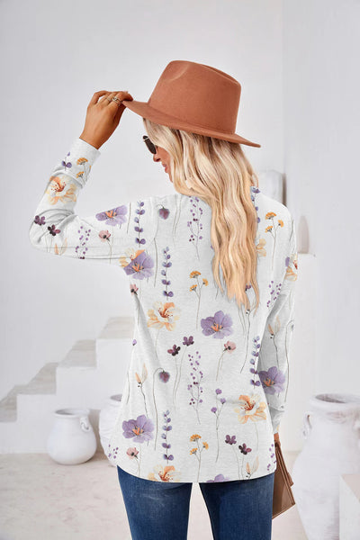 Women's Fashion Casual Printing Button V-neck Long Sleeve - Carvan Mart