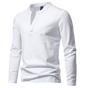 Modern Henley Neck Tops Men's Fashion Long Sleeve T-shirt - - Men's Shirts - Carvan Mart