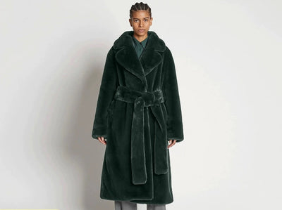 Long Rabbit Mink Fur Coat Jacket Women's Plush Turndown Collar Coat - Dark Green - Women's Coats & Jackets - Carvan Mart