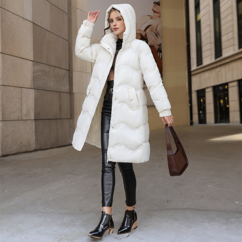 Stylish Winter Quilted Coat Mid-length Women's Cotton Jacket - White - Women's Coats & Jackets - Carvan Mart