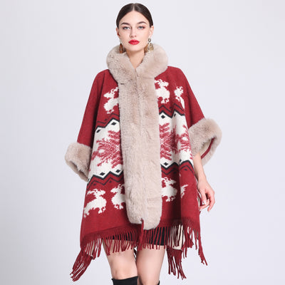 Women's Plaid Cashmere Fur Collar Cardigan Coat - Red Elk Average Size - Women's Coats & Jackets - Carvan Mart