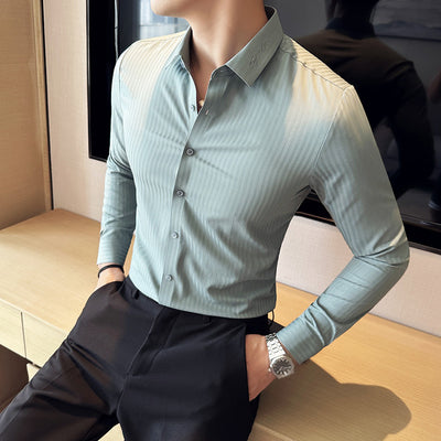 Sophisticated Striped Shirts Men's High-quality Long-sleeved Seamless Shirt - Carvan Mart