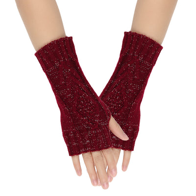 Shiny Silver Silk Knitting Wool Gloves Diamond-shaped Missing Finger - Carvan Mart