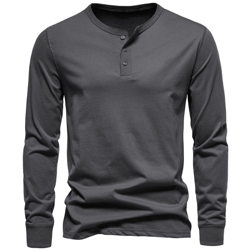 Modern Henley Neck Men's Long-Sleeve T-Shirt - Stylish Cotton Blend Pullover for Men - Dark Gray - Men's Shirts - Carvan Mart