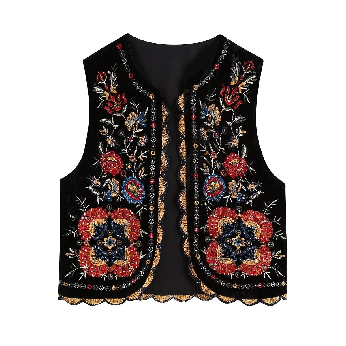 Cross-border Fashion Women's Wear Spring Ethnic Style Sequined Embroidery Vest Jacket - Carvan Mart