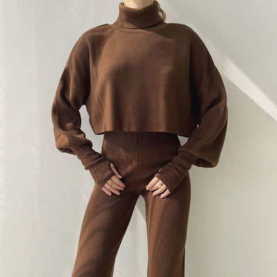 European Turtleneck Loose Long Sleeve Top Female Casual Fashion Suit Set - Carvan Mart