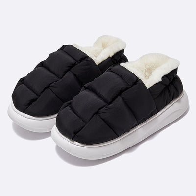 Twist Top Down Cloth Bag Root Plus Velvet Slippers - Black Female - Women's Slippers - Carvan Mart