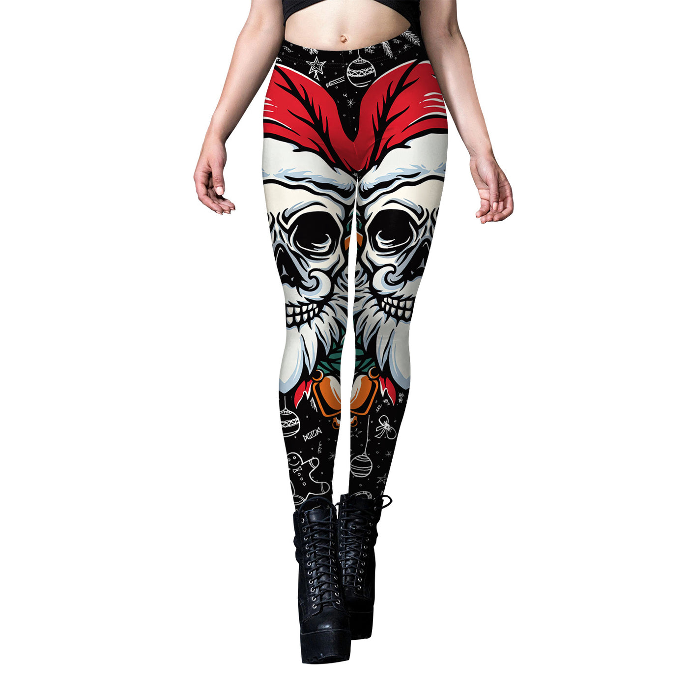 Holiday Skull Leggings - Unique Festive & Edgy Leggings for Women - B416 1070 - Pants & Capris - Carvan Mart