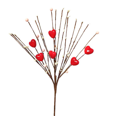 Small Twig Cutting Beads Heart-shaped Furnishings Living Room Decoration - Red Ball Powder - Gift - Carvan Mart