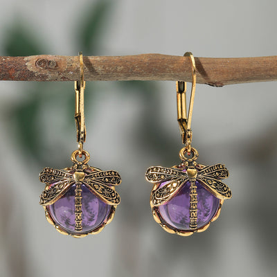 Creative Retro Dragonfly Elegant Swarovski Crystal Earrings - Purple - Earrings - Carvan Mart