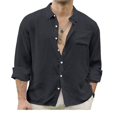 Trendy Linen Button-ups Men's Patchwork Cardigan Long Sleeve Shirt - Carvan Mart