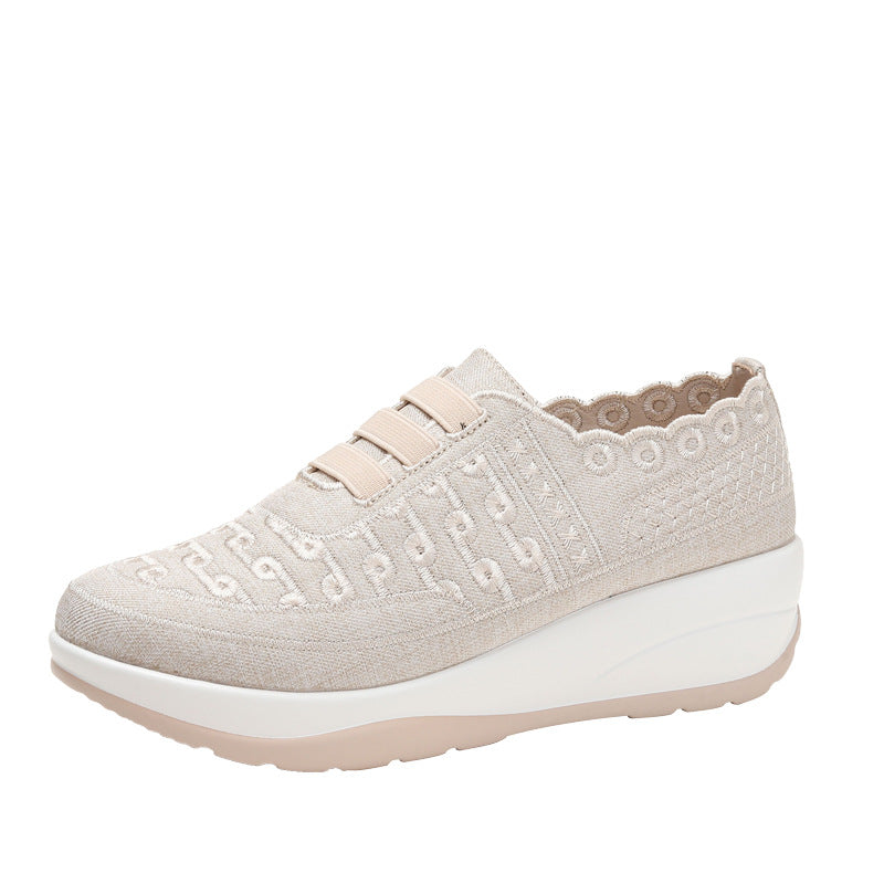 Fly Woven Mesh Slip-on Women's Shoes - Breathable Lightweight Casual Wedges - Apricot - Women's Shoes - Carvan Mart