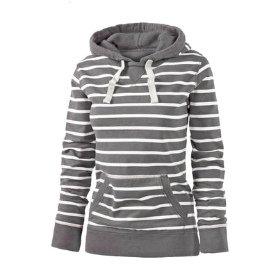 Women's Casual Long Sleeve Hooded Striped Sweater Jacket - Carvan Mart