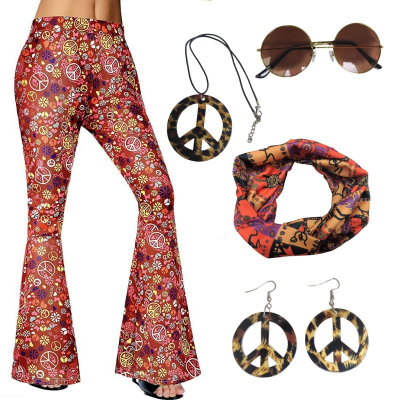 Women's Hippie Pants Wide Leg Pants 70s Retro Trouser High Waist Pants - Red Plus Accessories - Pants & Capris - Carvan Mart