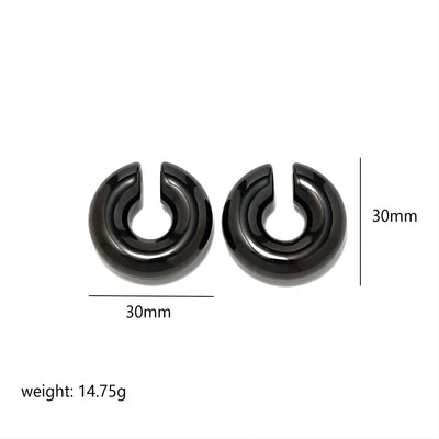 Titanium Steel Thick Cylindrical Round Tube Hollow Earrings - TCLQ5 BK - Earrings - Carvan Mart