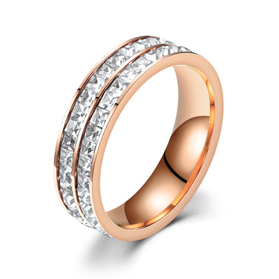 Stacked Birthstone Eternity Ring Diamond Starry Ring - 8MM Rose Gold Double Row - Women's Rings - Carvan Mart