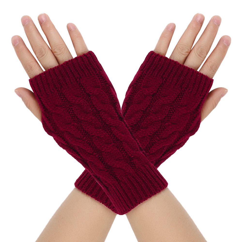 Warm Wool Gloves Winter Men's Open Finger - Wine Red Average Size - Women Gloves & Mittens - Carvan Mart