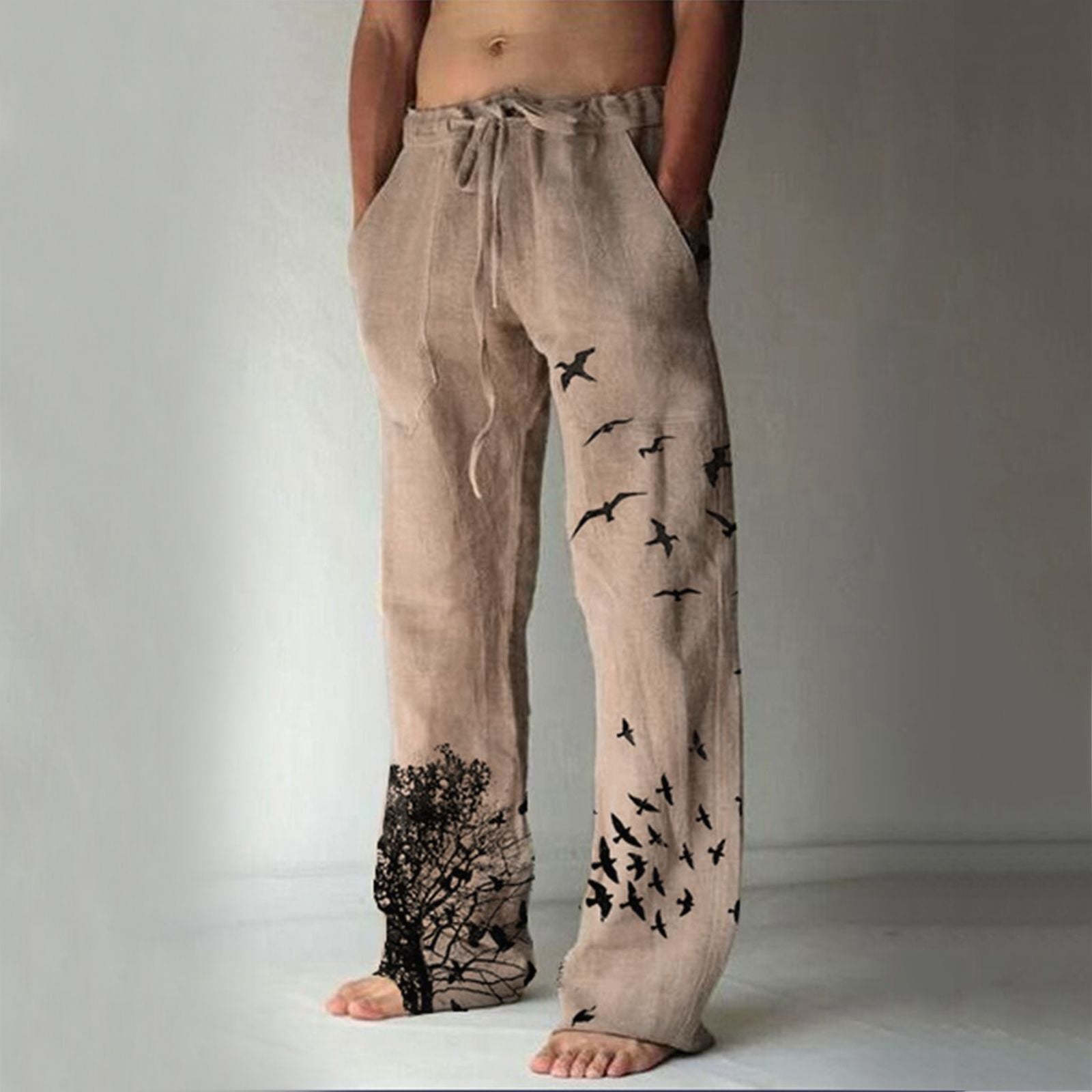 Printed Flying Bird Drawstring Leisure Men's Pants - Carvan Mart Ltd