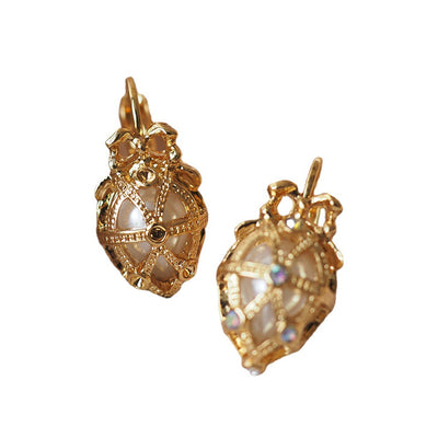 Vintage Easter Egg Bow Pendant Pearl Earrings Hollow Out - Golden - Gift - Carvan Mart