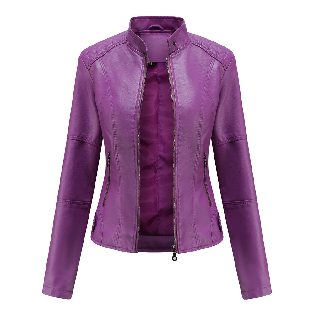 Thin Large Size Leather Clothing With Stand Collar Slim-fit Jacket - Carvan Mart