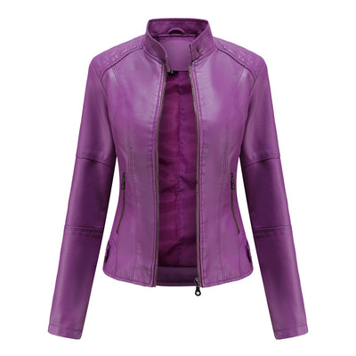 Women's Faux Leather Biker Jacket - Stylish Moto Jacket for Urban Fashion - Violet - Leather & Suede - Carvan Mart