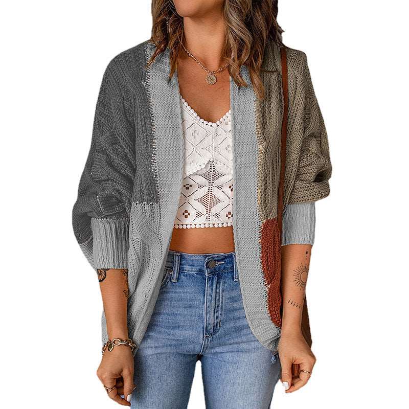 Color Stitching Knitted Cardigan Sweater Outside - Dark Gray - Sweaters - Carvan Mart