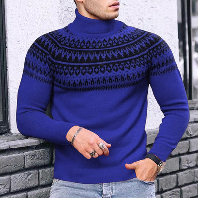 Vintage Patchwork Turtleneck Teenagers Men's Long Sleeve - Sapphire Blue - Men's Sweaters - Carvan Mart