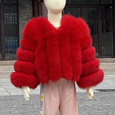 New Women's Coat Short Stitching Long Sleeve Fur Jacket - Red - Leather & Suede - Carvan Mart