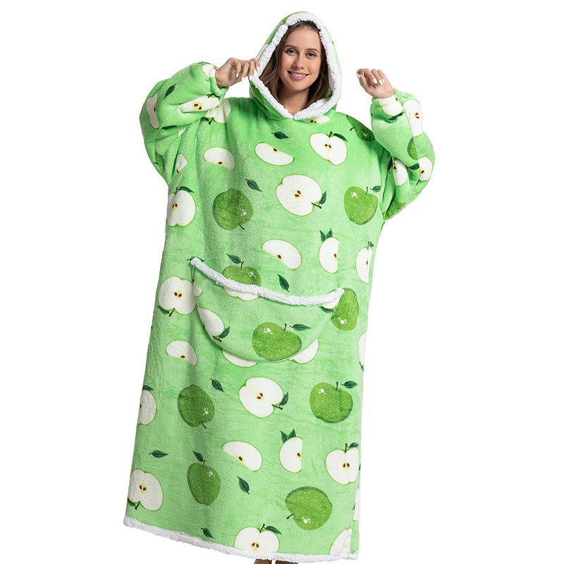 Animal Cartoon Extra Thick Lambswool Pajamas Hooded Lazy Blanket - Green Apple Average Size - Women's Coats & Jackets - Carvan Mart