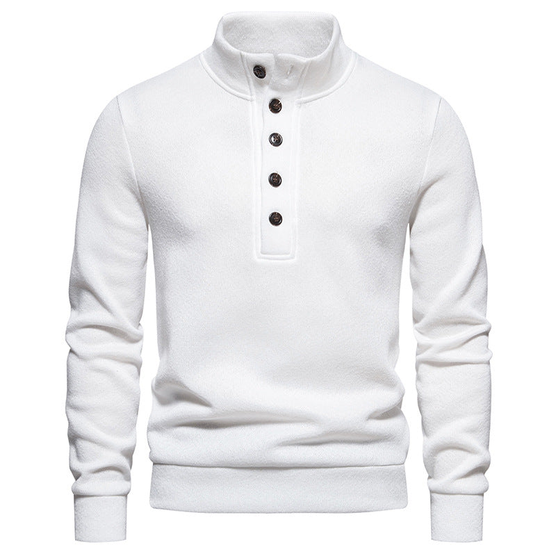 Men's Fashion Trendy Turtleneck Buttons Sweater - White - Men's Sweaters - Carvan Mart