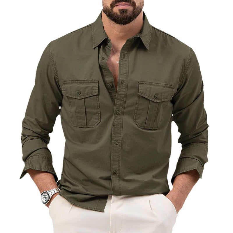 Men's Multi-pocket Solid Color Casual Long Sleeve Shirt - Versatile Lapel Cardigan - - Men's Shirts - Carvan Mart