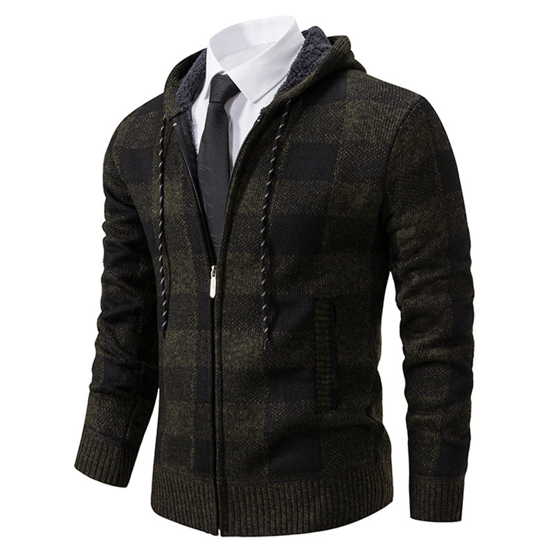 Men's Plaid Thickened Cardigan Sweater Coat - - Men's Jackets & Coats - Carvan Mart