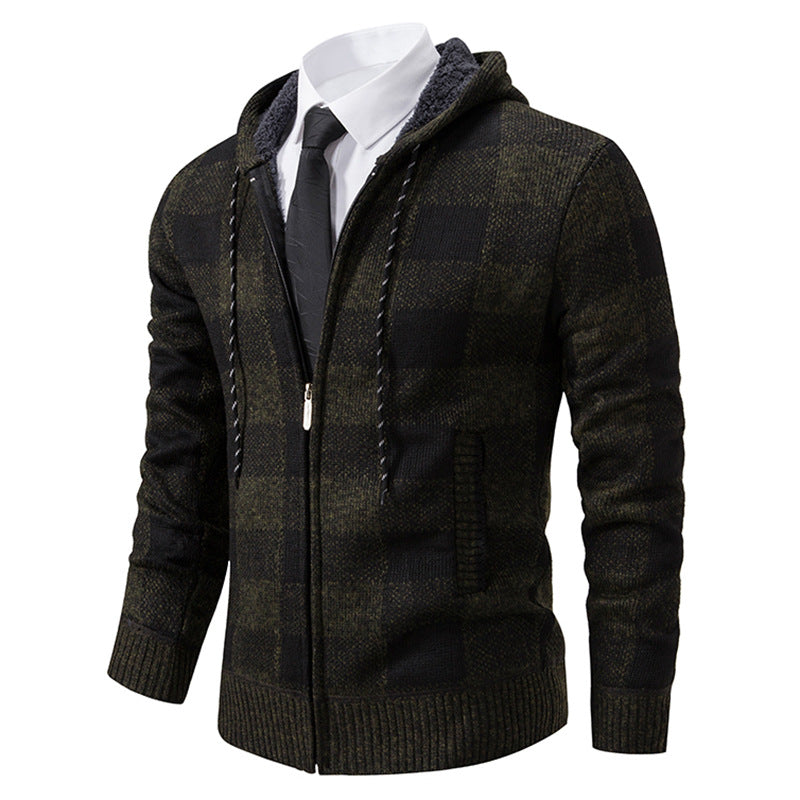 Men's Plaid Thickened Cardigan Sweater Coat - Carvan Mart