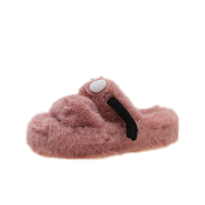 Fluffy Slippers Hand Holding Cute Cartoon Female Winter Shoes