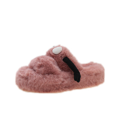 Fluffy Slippers Hand Holding Cute Cartoon Female Winter Shoes - Pink - Women's Slippers - Carvan Mart