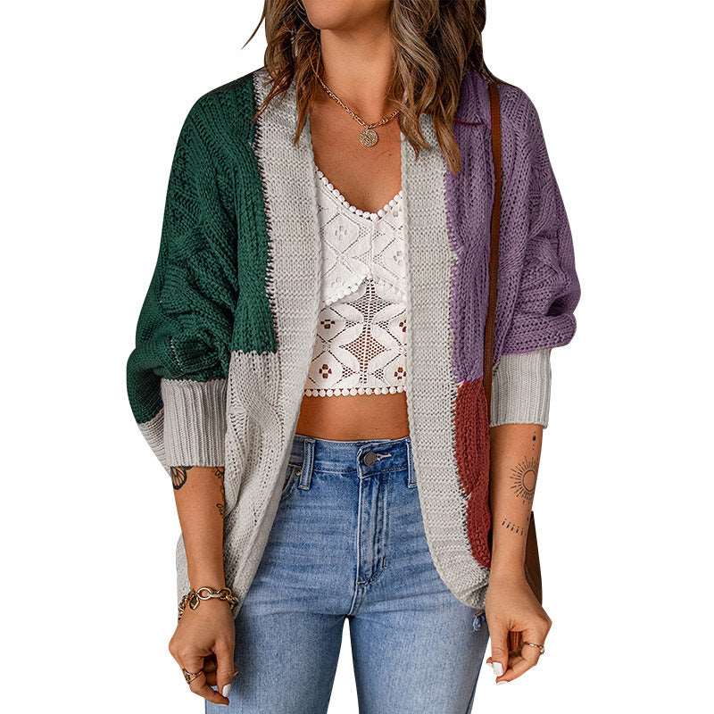 Color Stitching Knitted Cardigan Sweater Outside - Dark Green - Sweaters - Carvan Mart