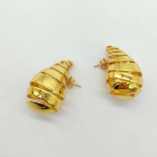 Fashion Jewelry Copper Plating 18K Real Gold Simple Metal Water Drop Ball Stud Earrings - Carvan Mart Ltd