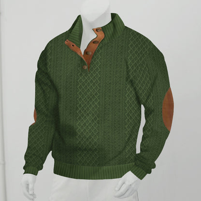 Men's Stand Collar Jumper Long Sleeve Jacquard Knitted Pullover Sweater