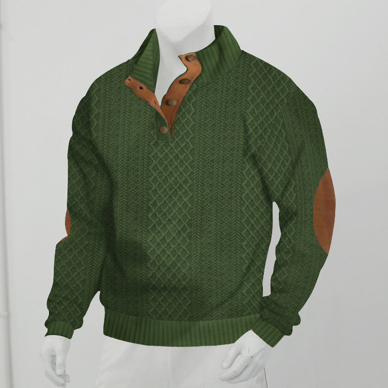 Men's Stand Collar Jumper Long Sleeve Jacquard Knitted Pullover Sweater - Carvan Mart