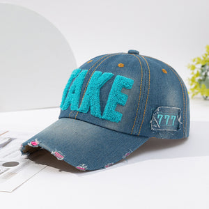 Fashionable Versatile Three-dimensional Embroidered Ripped Letter-printing Denim Baseball Cap - Carvan Mart