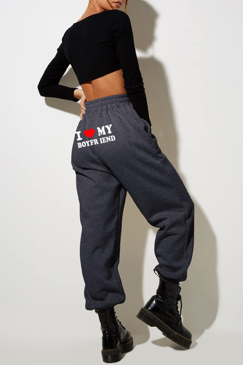 Trendy Boyfriend Sweatpants - Cozy High-Waisted Joggers with Cute Print - Dark Gray Back Print - Pants & Capris - Carvan Mart