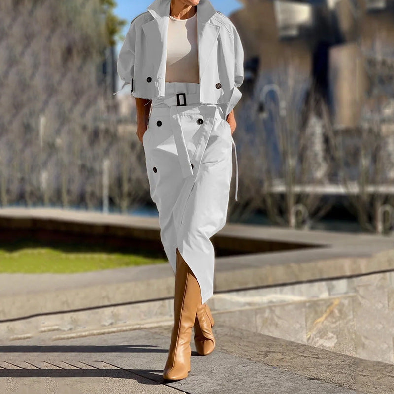 Dress With a Blazer Leisure Workwear Elegant Button Belt Street Style Women Skirt Suit - Carvan Mart