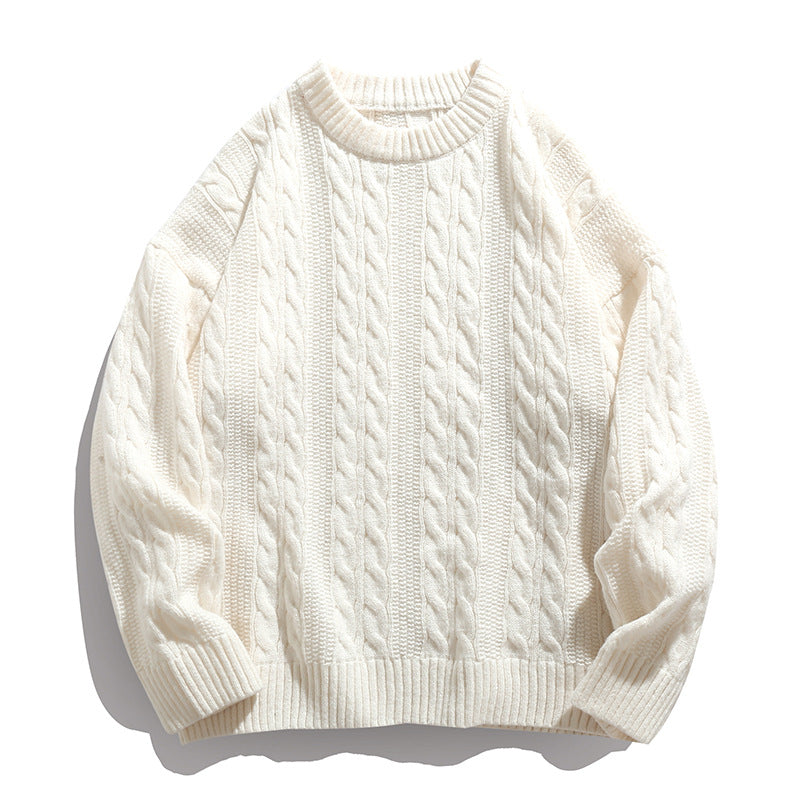 Men's Round Neck Loose Twisted Sweater Couple - White - Men's Sweaters - Carvan Mart