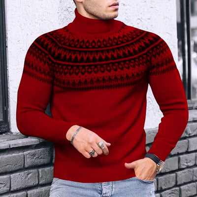 Vintage Patchwork Turtleneck Teenagers Men's Long Sleeve - Purplish Red - Men's Sweaters - Carvan Mart